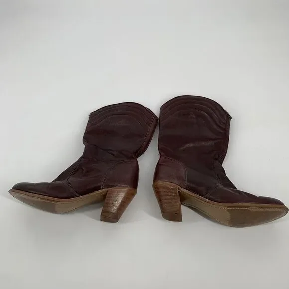 Vintage 1970s Dexter Leather Heeled Cowboy Boots 8.5 M Womens Dark Brown - Picture 4 of 9